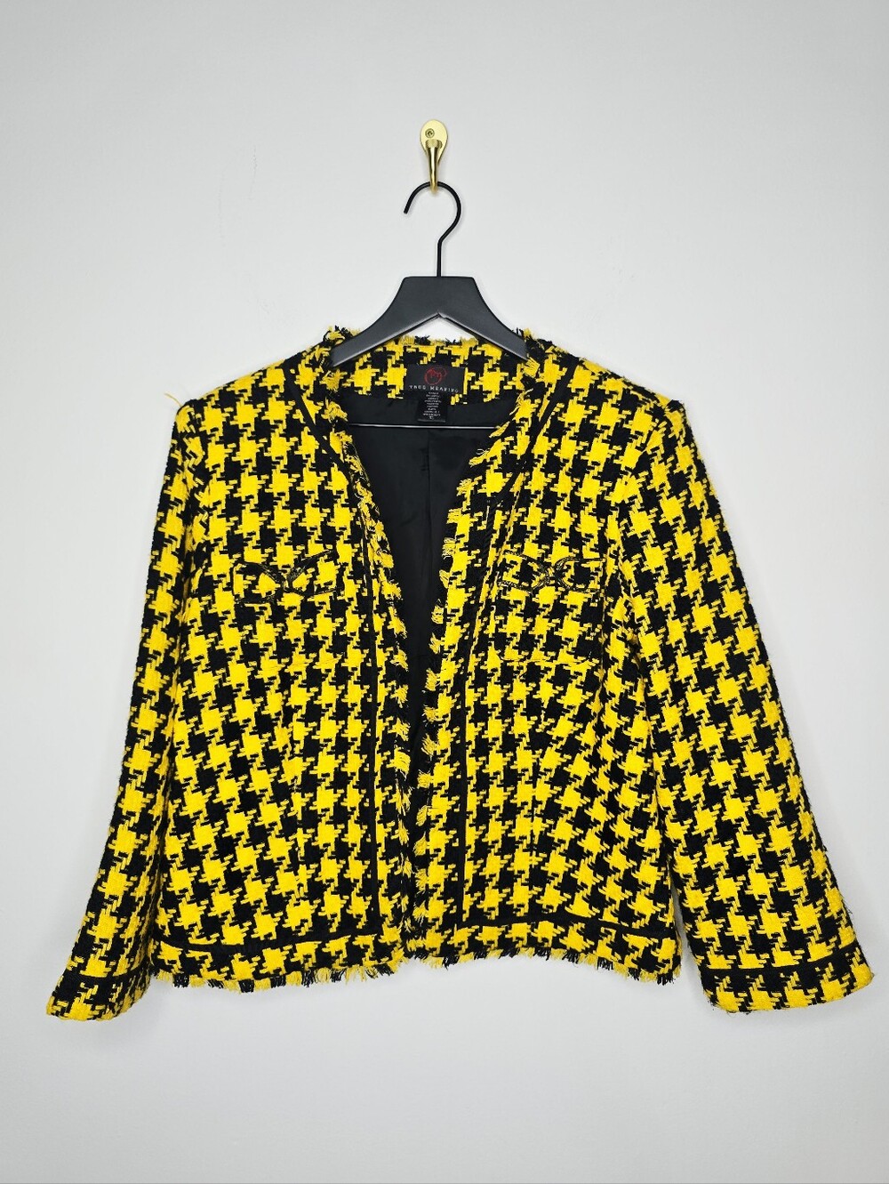 Vintage Style Yellow Houndstooth Cropped Blazer Size Xlarge